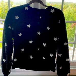 Mia and Tess Black with White stars cozy sweatshirt.